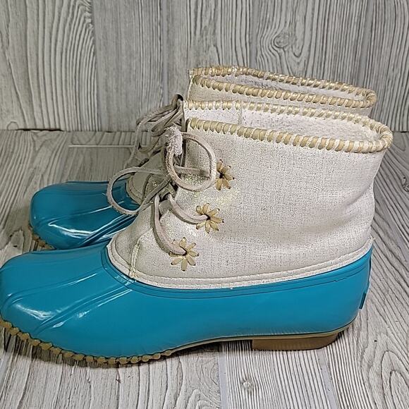 Jack Rogers Chloe Teal and Gold Duck Boots Womens Size 10 - Picture 4 of 12